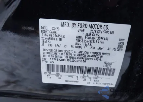 2020 Ford Explorer Xlt z USA, uszkodzony, nr VIN 1FMSK8DH6LGC05850